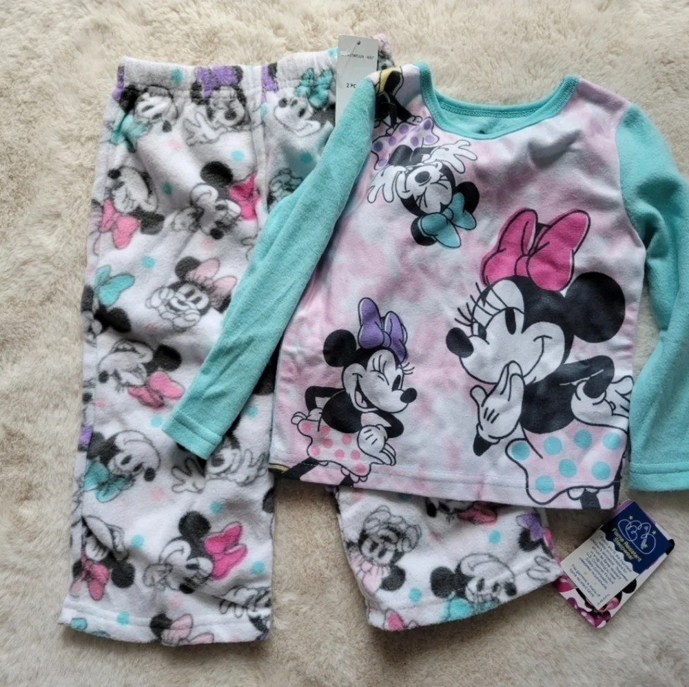 NWT Disney Minnie Mouse Toddler Girl Pajama Set Long Sleeve Sleepwear Blue Pink